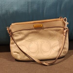 Coach Cream Quilted Crossbody Bag with Brass Accents